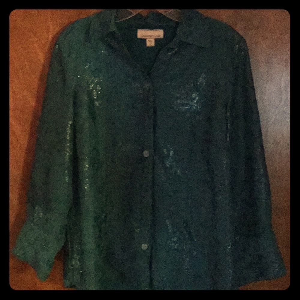 Size M 10–12 blue button up blouse Coldwater Creek